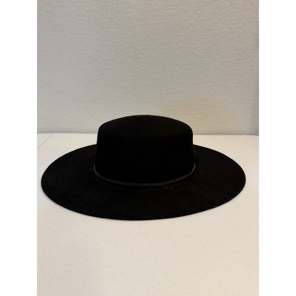 FRYE 100% Percent Wool Fedora Hat Black Size Medium/Large Leather Band
